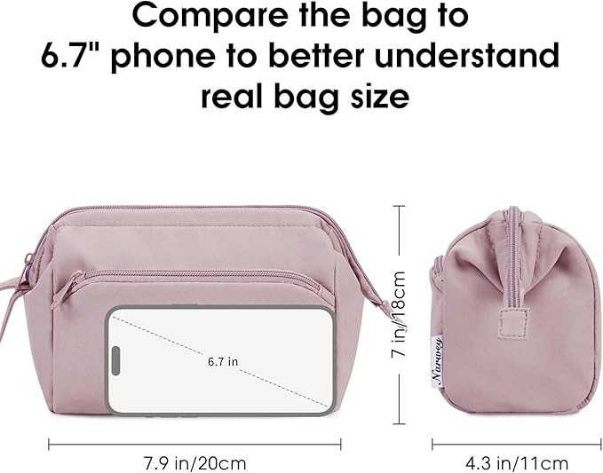 Narwey Large Makeup Bag Women Wide-open Make up Bag Travel Cosmetic Bag Organizer Toiletry Bag for Cosmetics Toiletries Accessories (Dusty Rose)