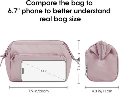 Narwey Large Makeup Bag Women Wide-open Make up Bag Travel Cosmetic Bag Organizer Toiletry Bag for Cosmetics Toiletries Accessories (Dusty Rose)