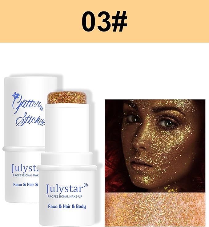 Body Glitter Stick, Chunky Gel for Face and Hair, Purple Makeup, Sparkling Holographic Mermaid Sequins Paint, Waterproof Multiuse Glitter, 03#Golden