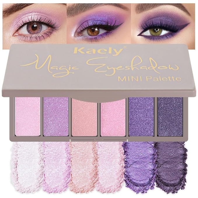 6-Color Purple Eyeshadow Palette – Matte & Shimmer Purple Shades, Glitter Eyeshadow, Travel-Friendly Mini Palette with Built-in Mirror, Perfect for Eye Makeup (09#)