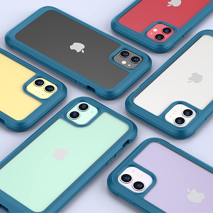 Miracase Glass Series Designed for iPhone 11 Case [2023 Upgraded] Full-Body Rugged Bumper Case with Built-in 9H Tempered Glass Screen Protector and Camera Protector (Light Blue)