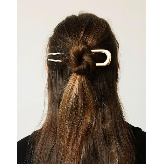 2 Pcs Metal French Hair Pins, French Twist Hair Pin for Buns, U Shaped French Pins for Women Girls, Hair Sticks, Hair Fork