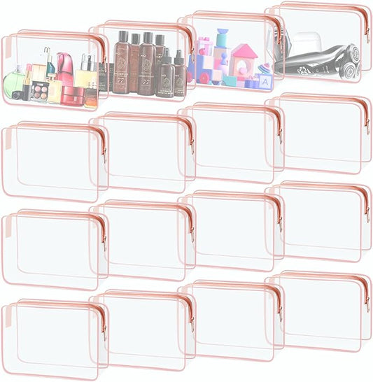16 Piece Clear Cosmetic Bags, Large Makeup Bags, TSA Approved Toiletry Bag for Travel, PVC Waterproof Pouch with Zipper Make Up Bag for Women and Men Traveling (Pink-L)