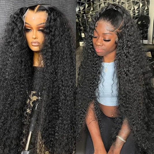 34 Inch Deep Wave Lace Front Wigs Human Hair 13x6 Curly HD Transparent Lace Front Wigs Human Hair 210% Density Pre Plucked with Baby Hair