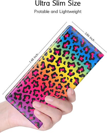 Nipichsha Womens Wallet, RFID Slim Wallets for Women, Thin Ladies Credit Card Holder Purse, Cute Leather Bifold Clutch Billfold with 11 Card Slots & ID Window, Colorful Leopard Print