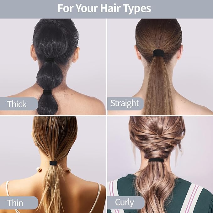 150 Pcs Elastic Hair Ties No Damage for Thick & Thin Hair, Ponytail Holders, Elastics, Soft Pony Tails Bands for Women, All Black