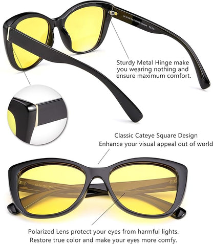 FEISEDY Polarized Vintage Sunglasses American Womens Square Jackie O Cat Eye Sunglasses B2451