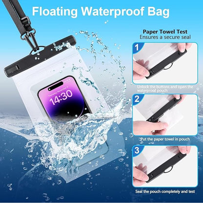 2 Pack Waterproof Phone Pouch Floating Large Waterproof Cellphone Dry Bag Case for iPhone 16 15 14 13 12 11 Pro Max XS XR X Galaxy S20-S24 Up to 7", PVC IPX8 Underwater HD Touch Phone Protector