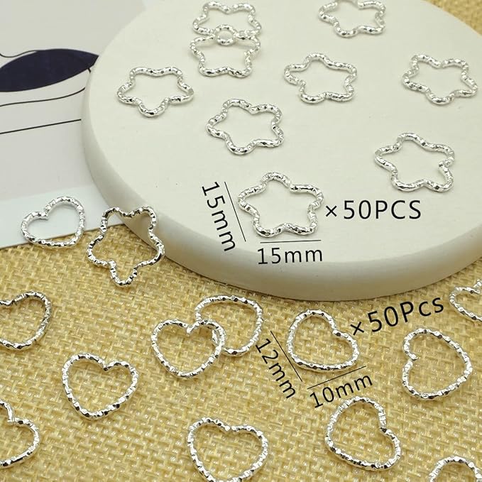 100PCS Silver Star and Silver Love Shape Braids Ring Accessories for Girl and Women Braids Locs Hair Cute Ring Metal Cuffs Decoration(Silver)