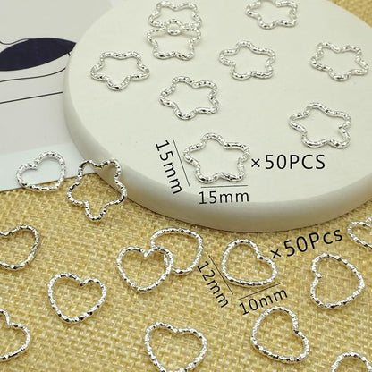 100PCS Silver Star and Silver Love Shape Braids Ring Accessories for Girl and Women Braids Locs Hair Cute Ring Metal Cuffs Decoration(Silver)