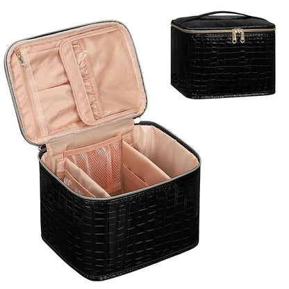 OCHEAL Travel Makeup Bag, Cosmetic Bags for Women Makeup Case Organizer Large Capacity Travel Toiletry Bag Storage Bags with Divider and Handle for Cosmetics Toiletries Brushes Tools-Black