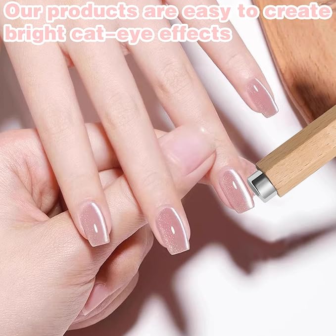 3 in 1 Wooden Handle Nail Magnet Cat Eye Magnet, Versatile Magnet Tool for Nails, Magnet for Cat Eye Gel Polish, Nail Magnets Suitable for Nail Art Magnet for Nail Polish Suitable for Nail Art
