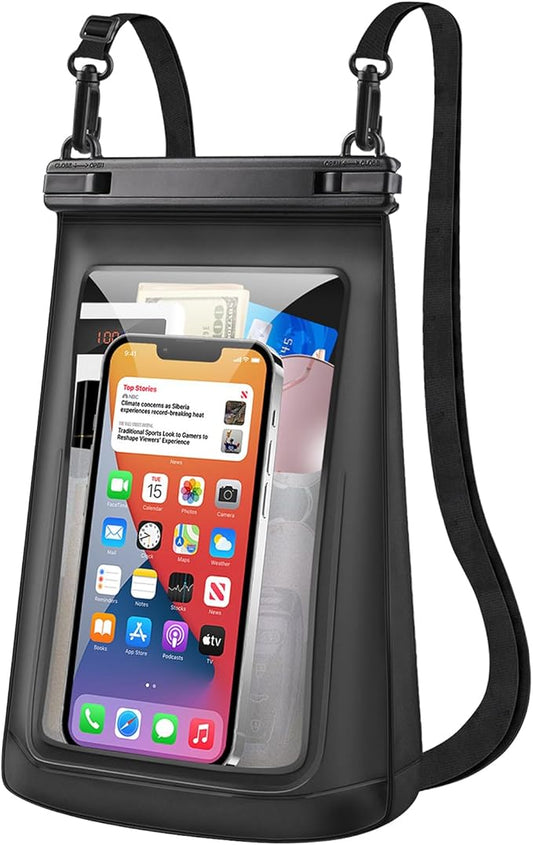 2L Large Waterproof Phone Pouch - [Oversized] [Floating] Waterproof Pouch for iPhone Galaxy Google and More, IPX8 Waterproof Dry Bag for Beach Vacation Belongings, Black