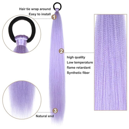 2 Pack Purple Ponytail Extension with Elastic Tie Straight Sleek Wrap Around Braid Ponytail Light Purple 26 Inch (Light Purple#)
