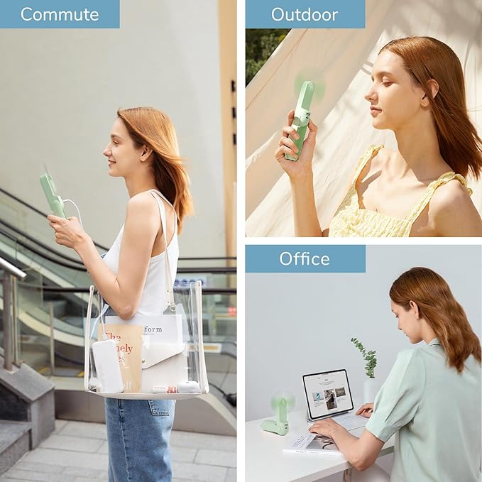 JISULIFE Handheld Mini Fan, 3 IN 1 USB Rechargeable Portable Fan [12-19 Working Hours] with Power Bank, Flashlight, Pocket Design for Travel/Summer/Concerts/Lash, Gifts for Women(Green)