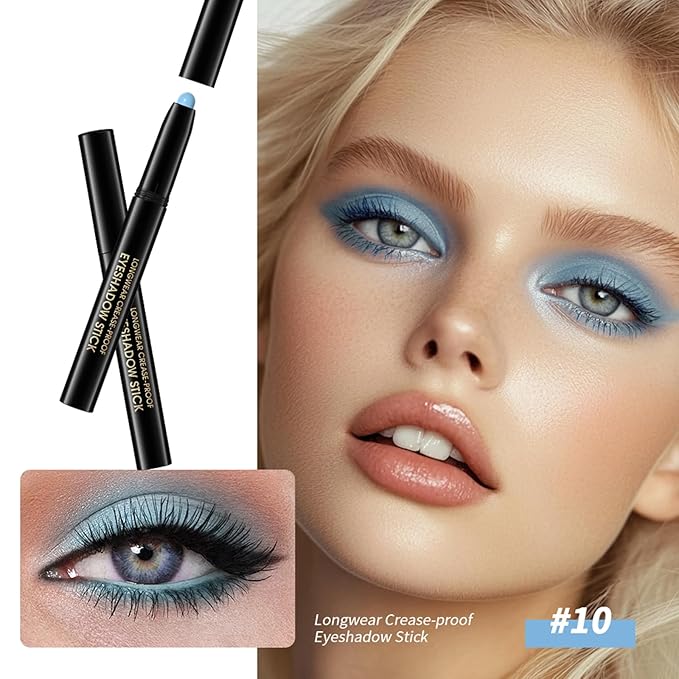 Eyeshadow Stick, Shimmer and Matte Cream Eye Shadow Brightener Sticks Eyeliner Pencil Crayon, Waterproof Long Lasting Eye Highlighter Stick Makeup,0.056 Oz(#10-Cornflower)