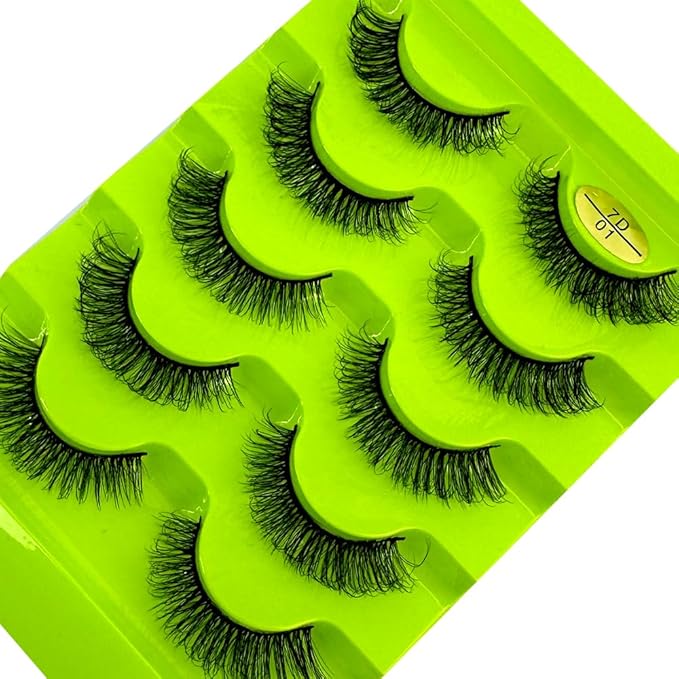HBZGTLAD Cat eye Eyelashes 3D Natural False Lashes D Curl Fluffy Soft Cross 5 pairs Manga Lashes Wispy Natural Eyelash Extension Makeup (7D-01)