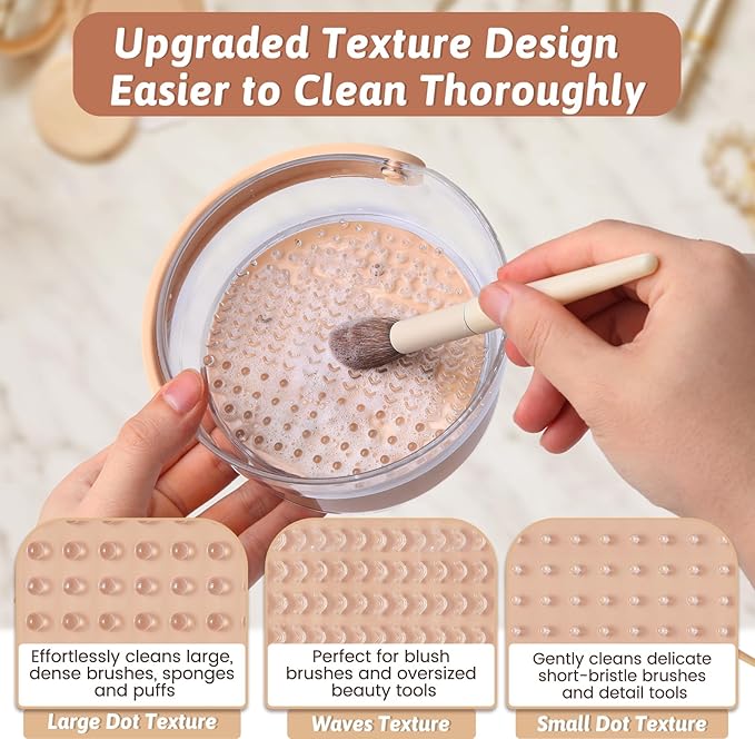 3 in 1 Makeup Brush Cleaner Bowl and Dryer, Silicone Simply Makeup Brush Cleaner Mat, Waterproof Makeup Brush Holder with Lid, Cosmetic Tools Organizer (Khaki)