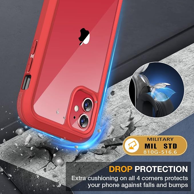 Miracase Glass Series Designed for iPhone 11 Case [2023 Upgraded] Full-Body Rugged Bumper Case with Built-in 9H Tempered Glass Screen Protector and Camera Protector (Red)
