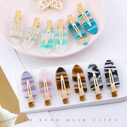 No Crease Creaseless No Bend Hair Clips For Styling Non Slip Flat Clips For Makeup Hair Accessories For Women,Blue Khaki 12PCS