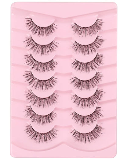 Onlyall Natural Lashes Wispy Lashes Natural Look False Eyelashes Natural Flared Eyelashes False Eye Lashes Soft Fluffy Lashes 7 Pairs T28