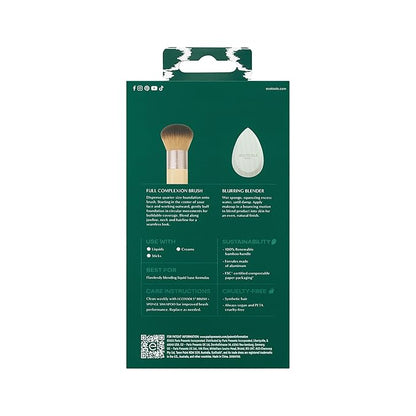 EcoTools Blend + Blur Makeup Brush and Sponge Duo, Makeup Blender Sponge & Foundation Brush, For Liquid & Cream Makeup, Cloud Skin, Eco Friendly, Latex-Free, Cruelty Free, & Vegan, 2 Piece Set