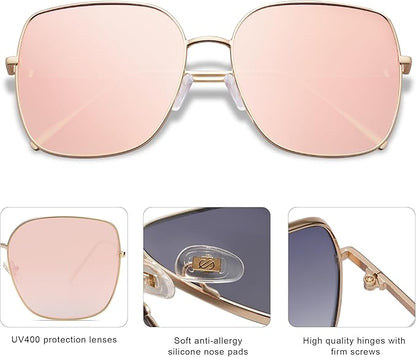 SOJOS Trendy Oversized Square Metal Frame Sunglasses for Women Men Retro Big Flat Lens UV Protection Sunglasses SJ1146