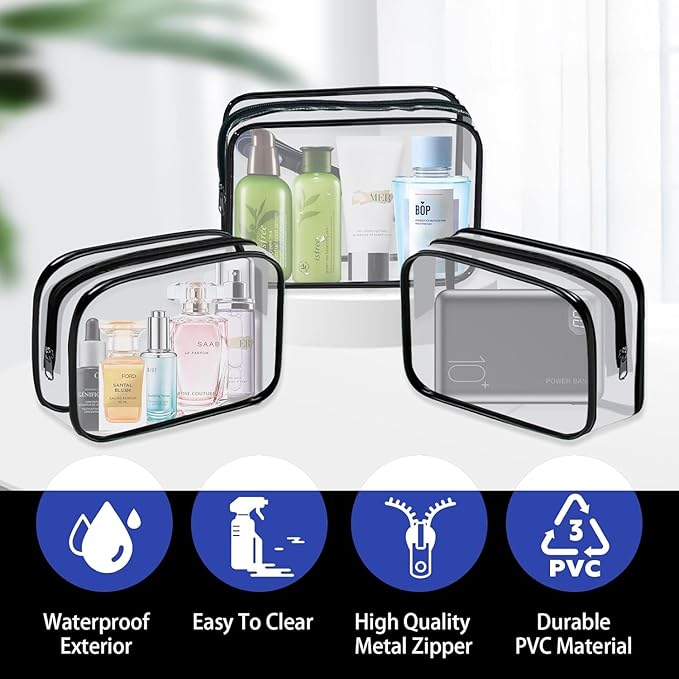 12 Pieces Clear Makeup Bags, TSA Approved Toiletry Bag for Travel, PVC Clear Cosmetic Pouch with Zipper, Waterproof Vinyl Plastic Organizer Case for Vacation Bathroom (Medium)