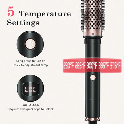 2in1 Negative Ion Thermal Brush -Heated Round Brush for Blow Out Look, Curling Iron 1 1/2 Inch& Curling Iron 1 3/4 Inch, 5 Temperature Settings,Dual Voltage