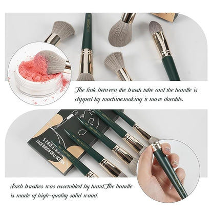 5-Piece Face Makeup Brush Set in Dark Blue – Precision Brushes for Flawless Application and Blending(5 Face Green)