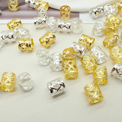 100pcs Gold and Silver Dreadlock Accessories Hair Cuffs for Braids Loc Jewelry Rings Adjustable Hair Beads for Women and Girls