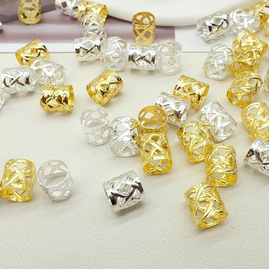 100pcs Gold and Silver Dreadlock Accessories Hair Cuffs for Braids Loc Jewelry Rings Adjustable Hair Beads for Women and Girls