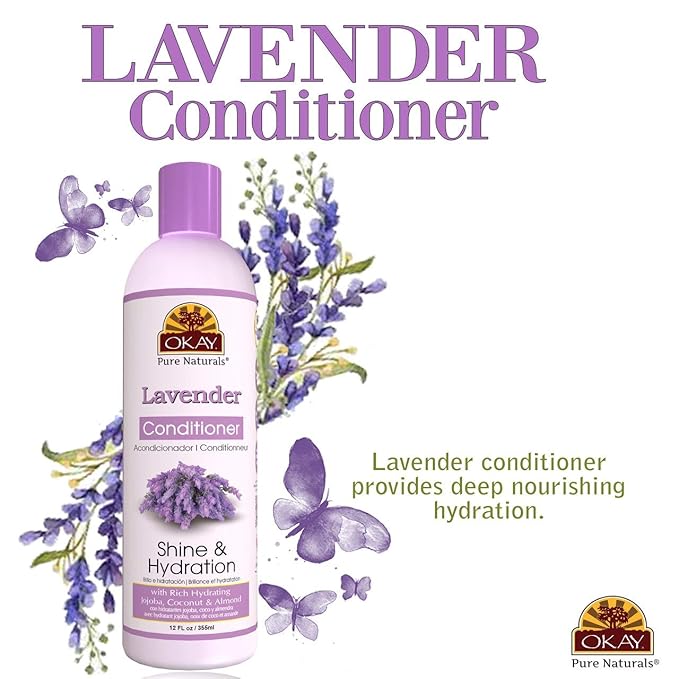 Okay Lavender Shine&Hydration Conditioner Helps Replenish,Nourish and Hydrate Hair Sulfate,Silicone,Paraben Free For All Hair Types and Textures Made in USA 12oz (OKAY-LAVC12)
