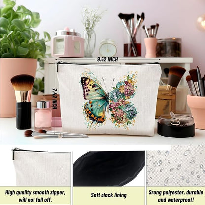 2pcs Aesthetic Butterfly Floral Makeup Bag Flowers Butterfly Gifts Cosmetic Bags for Women Girls, Aesthetic Zipper Pouch Travel Toiletry Bag Friend Gifts for Sisters Bestie