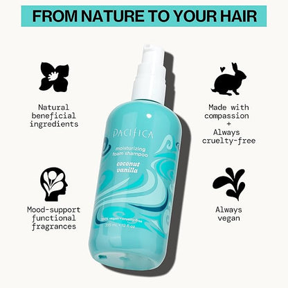 Pacifica Coconut Vanilla Moisturizing Foam Shampoo – Hydrating Foaming Shampoo for Dry, Dull or Damaged Hair, Lightweight Lather, Sulfate-Free Clean Beauty Vegan & Cruelty-Free Dermatologist Tested