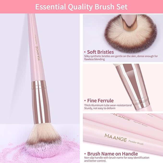MAANGE 37 Pcs Makeup Brush Set Premium Synthetic Make Up Brushes Foundation Eye Shadow Powder Concealers Brushes Set for Beginners Professional Makeup Tool Set (Pink)
