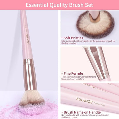 MAANGE 37 Pcs Makeup Brush Set Premium Synthetic Make Up Brushes Foundation Eye Shadow Powder Concealers Brushes Set for Beginners Professional Makeup Tool Set (Pink)