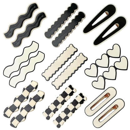 18 PCS Acrylic Cute Checker Hair Clips, Simple Geometric Duckbill Clips, Korean Styling Minimalist Hair Barrettes for Women and Girls Hair Accessories(Black and White)