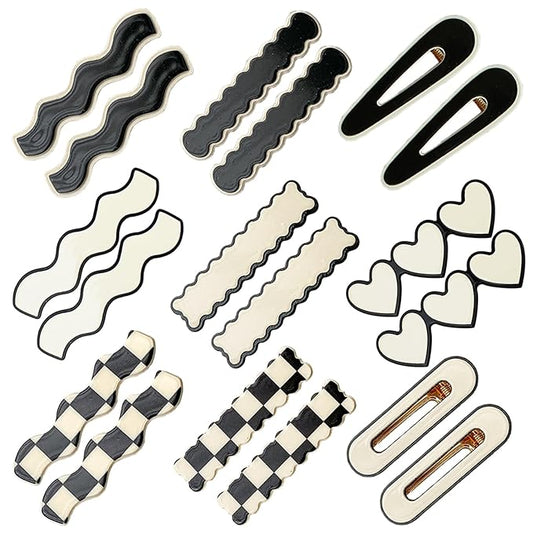 18 PCS Acrylic Cute Checker Hair Clips, Simple Geometric Duckbill Clips, Korean Styling Minimalist Hair Barrettes for Women and Girls Hair Accessories(Black and White)