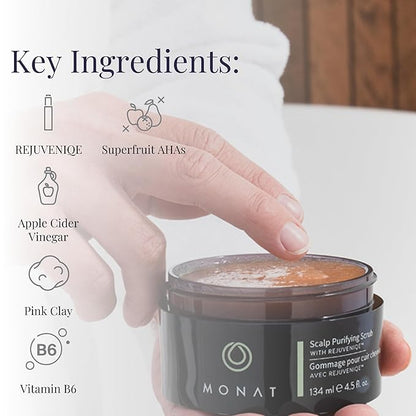 MONAT Scalp Purifying Scrub - w/Rejuveniqe® Deeply Cleanses, Purifies & Soothes Leaving Hair Cleansed & Fresh. Dissolves Dead Skin Cells & Restores Balance to the scalp. - Net Wt. 134 ml/4.5 fl. oz.