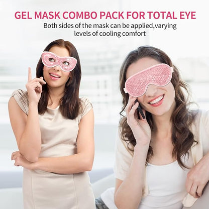 2PCS Reusable Hot Cold Therapy Gel Eye Mask for Puffiness, Dark Circles, Eye Bags, Dry Eyes, Headaches, Migraines, Stress Relief - Cooling Gel Bead Compress (Pink)