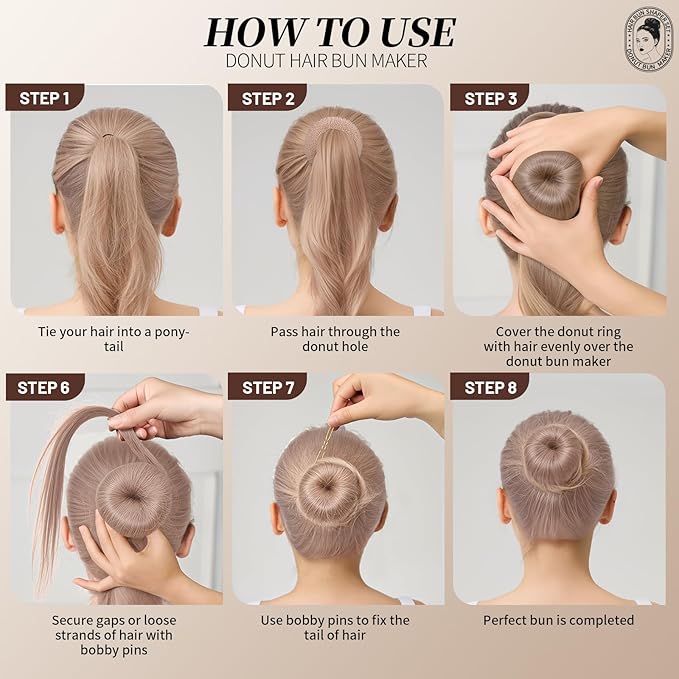 Teenitor Hair Bun Maker Kit and Hair Net, 4 Pcs Medium Hair Donuts For Buns, 10 Pcs Mesh Hair Nets Invisible, 10 Pcs U Shaped Hair Pins for Women, Tan Brown