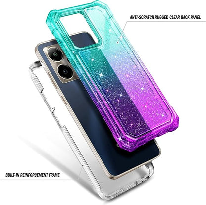 for Cricket Outlast 5G 2024 Case, AT&T Motivate Pro 5G with [Built-in Screen Protector], [9FT Military Grade Drop Tested] Full-Body Protective Shockproof Bumper Case (Glitter Aqua/Purple)