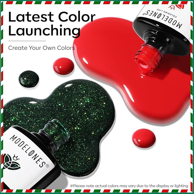 modelones Gel Nail Polish Set 2 Pcs 15 ML Red Green Glitter Gel Nail Polish Silver Champagne Rose Gold Spring Shades Polish Kit Soak Off Nail Art Manicure Home Gift For Women Girl