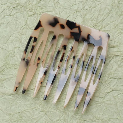 2 Pcs Women Hair Side Comb French Vintage 2.3 x 2.4 Inch Hair Decoration Curved Hair Combs for Bun Twist Hair Styling Accessories (Dark Brown and Light Brown)