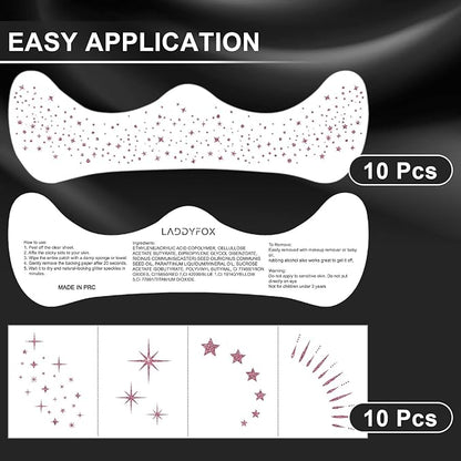 20 Pcs Rose Gold Makeup Patches, Glitter Freckles Face Tattoo, Easy Application and Remove Sparkle Makeup Patches, Waterproof Face Glitter Freckles for Women