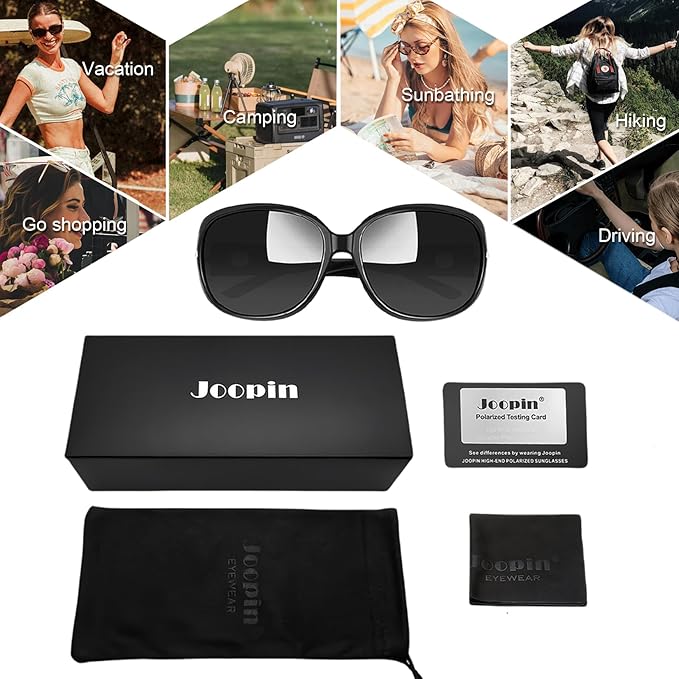 Joopin Big Womens Sunglasses Polarized Trendy Sun Glasses Large Rectangle UV Protection Rhinestone Sunnies