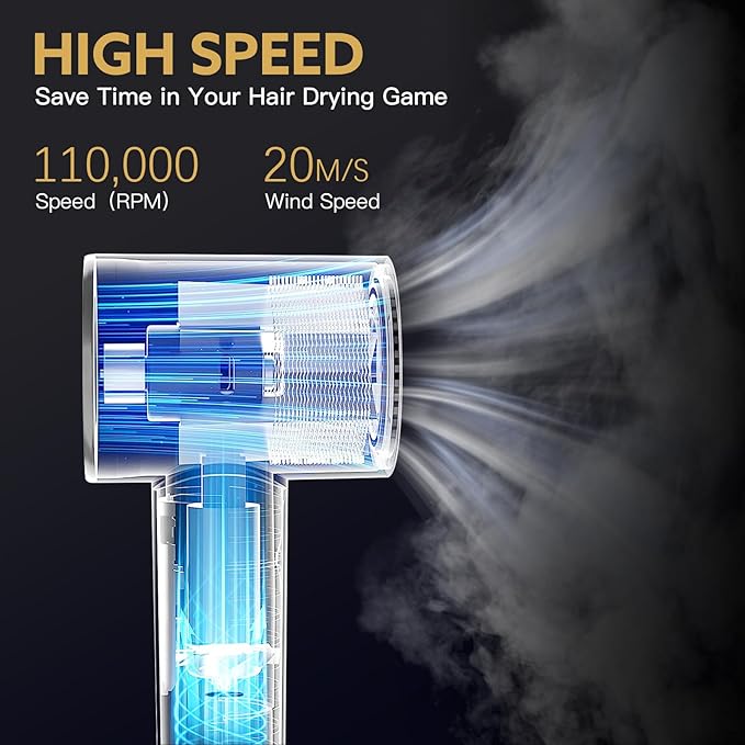 5 in 1 Hot Air Brush Hair Dryer Air Styler - 110,000 RPM Fast Drying, Curling, Straightening with Ceramic Coating & Negative Ion, No Heat Damage for All Hair Types, Includes Travel Case