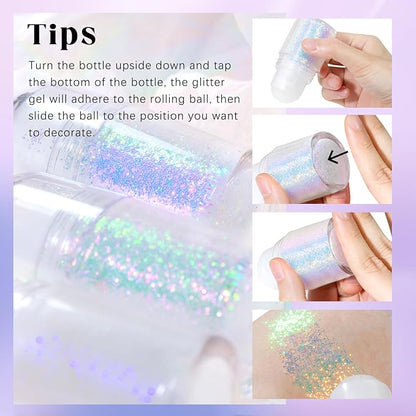 Roll-on Holographic Body Glitter Gel for Face Hair, Chameleon Color Changing Glitter Gel Under Light, Chunky Mermaid Sequins Festival Party Rave Accessories Shimmer Makeup (9# Golden Ocean)