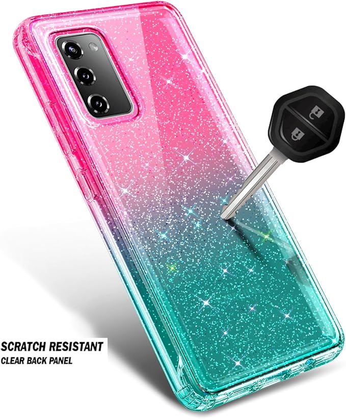 NZND Designed for Samsung Galaxy S20 FE 5G Case with [Built-in Screen Protector], Full-Body Protective Shockproof Rugged Bumper Cover, Impact Resist Case (Glitter Pink/Aqua)